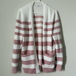 Verve Ami Mauve Pink and White Striped Long Sleeve Cottagecore Cardigan Sweater